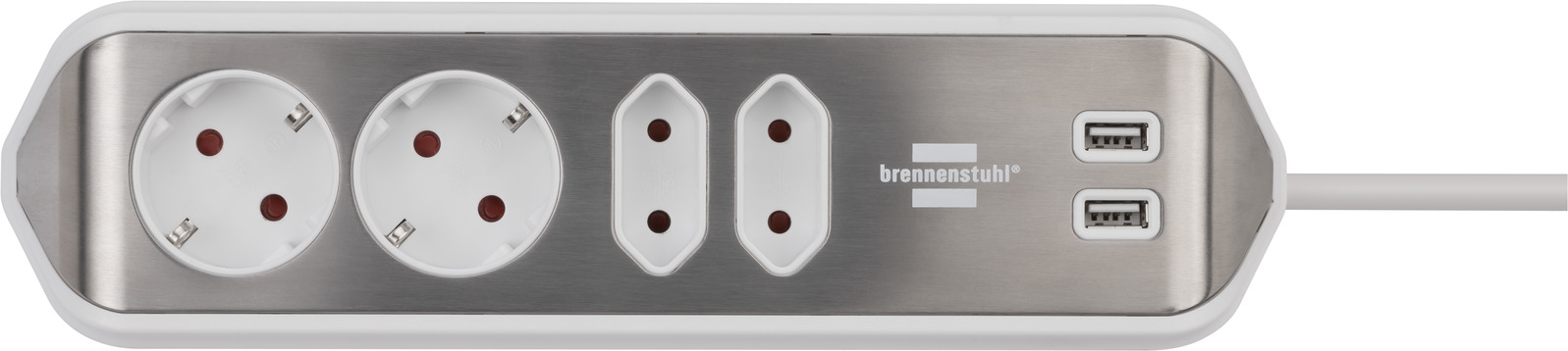 Brennenstuhl 1153590420 - 2 m - 4 AC-Ausgänge - Indoor - IP20 - Silber - Weiß - 100 mm, Ansicht 3