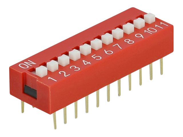 Delock DIP sliding switch 11-digit 2.54 mm pitch THT vertical - DIP-Schalter - Rot (Packung mit 2)