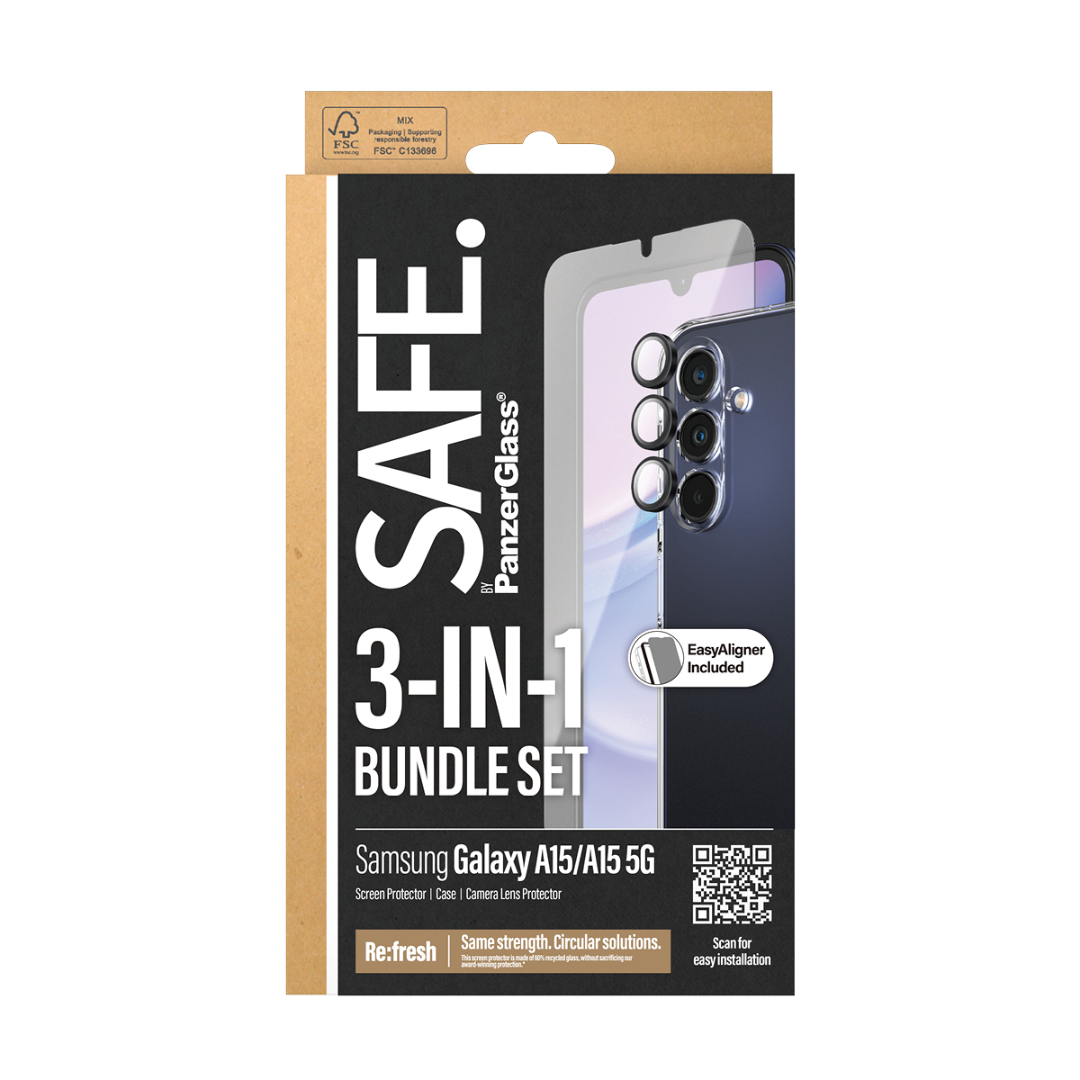 PanzerGlass SAFE. by PanzerGlass - 3-in-1 Schutzpacket - hintere Abdeckung für Samsung Galaxy A15, A15 5G, Ansicht 4