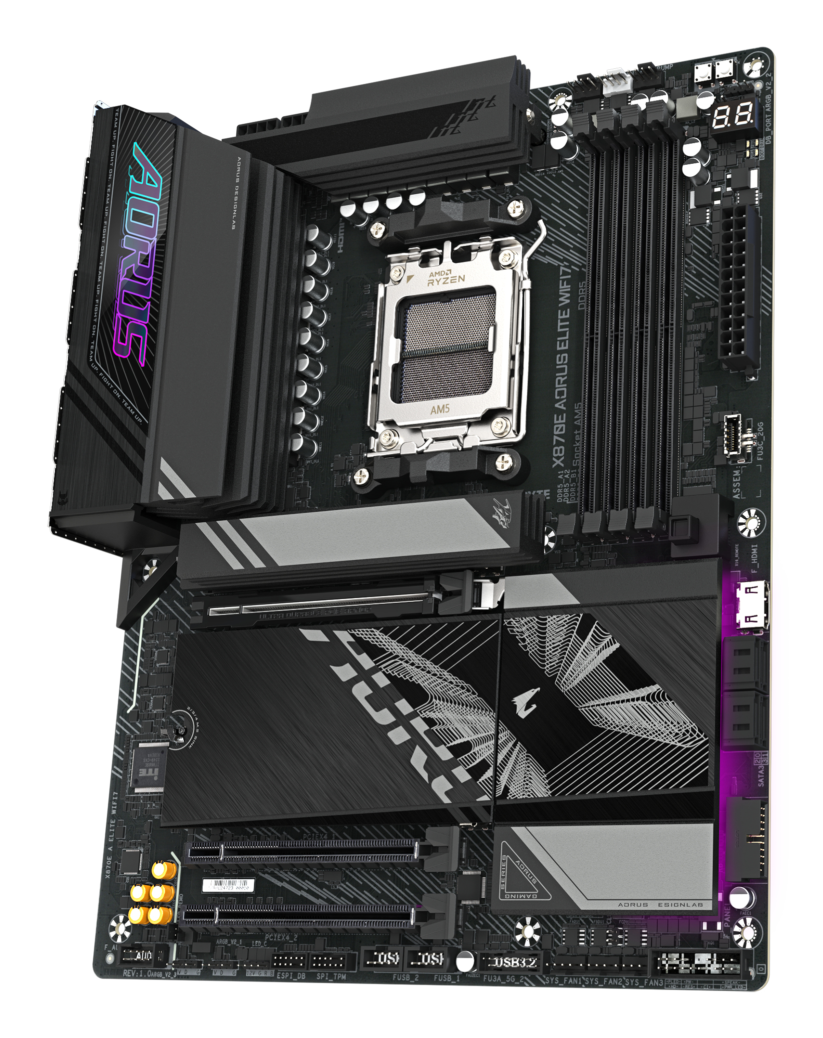 Gigabyte AORUS X870E ELITE WIFI7 - Motherboard - ATX - Socket AM5 - AMD X870E Chipsatz - USB-C 3.2 Gen 2x2, USB4, Ansicht 3