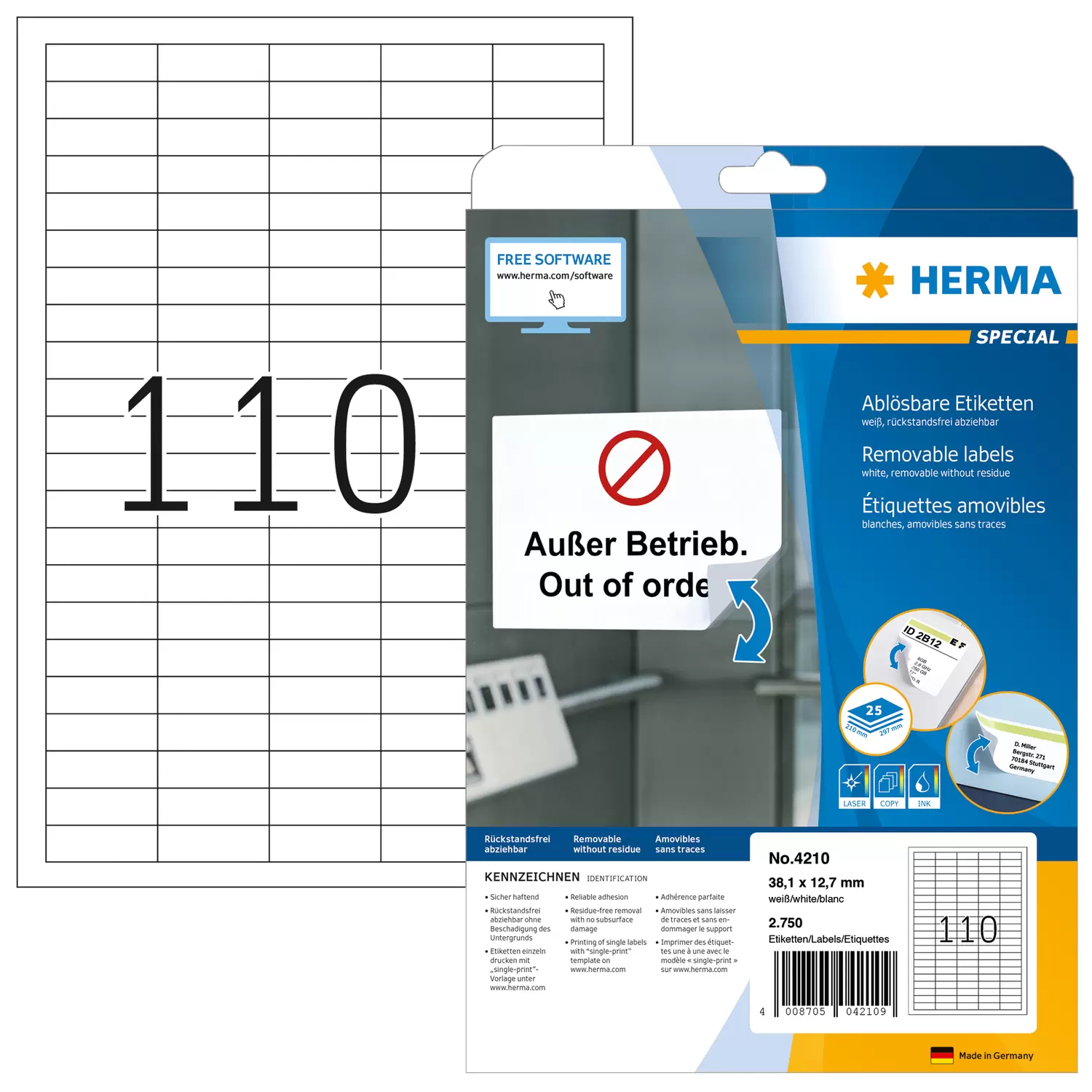 HERMA Special - Papier - matt - selbstklebend, entfernbarer Klebstoff - weiß - 38.1 x 12.7 mm 2750 Etikett(en), Ansicht 2