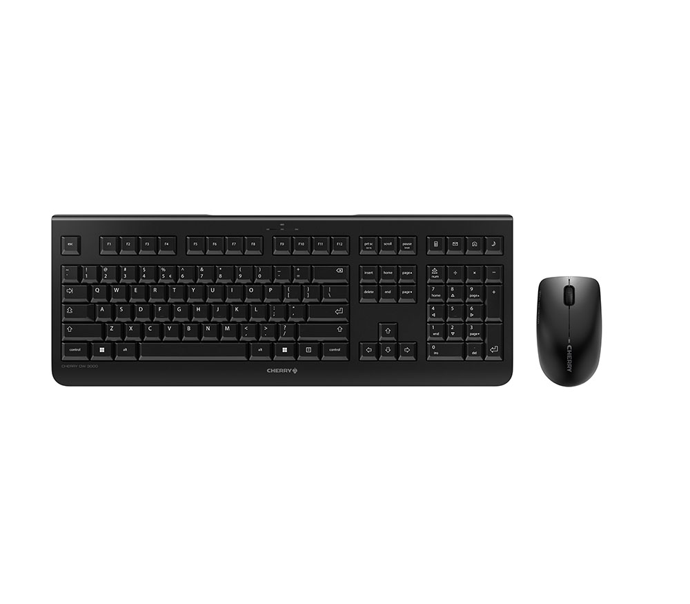 Cherry DW 3000, Volle Größe (100%), Kabellos, RF Wireless, QWERTY, Schwarz, Maus enthalten