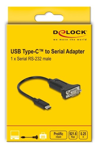 Delock Adapter USB Type-C zu 1 x Seriell RS-232 D-Sub 9 Pin Stecker mit Muttern 25, Ansicht 3