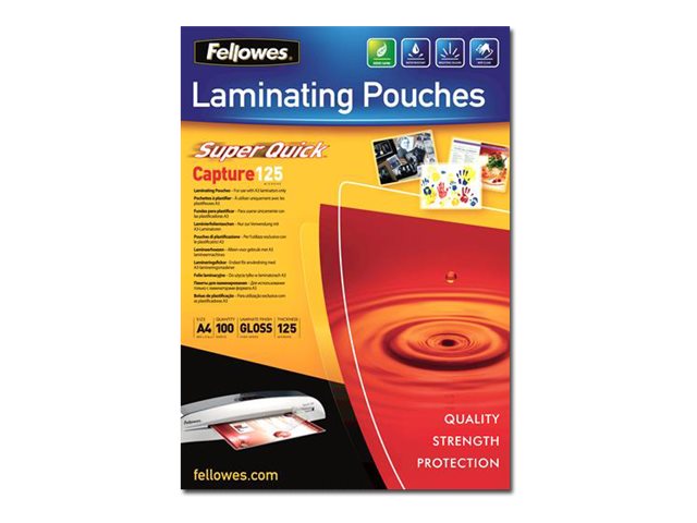 Fellowes Laminating Pouches SuperQuick Capture 125 micron - 125 Mikron - 100er-Pack - glänzend - durchsichtig - A4, Ansicht 2