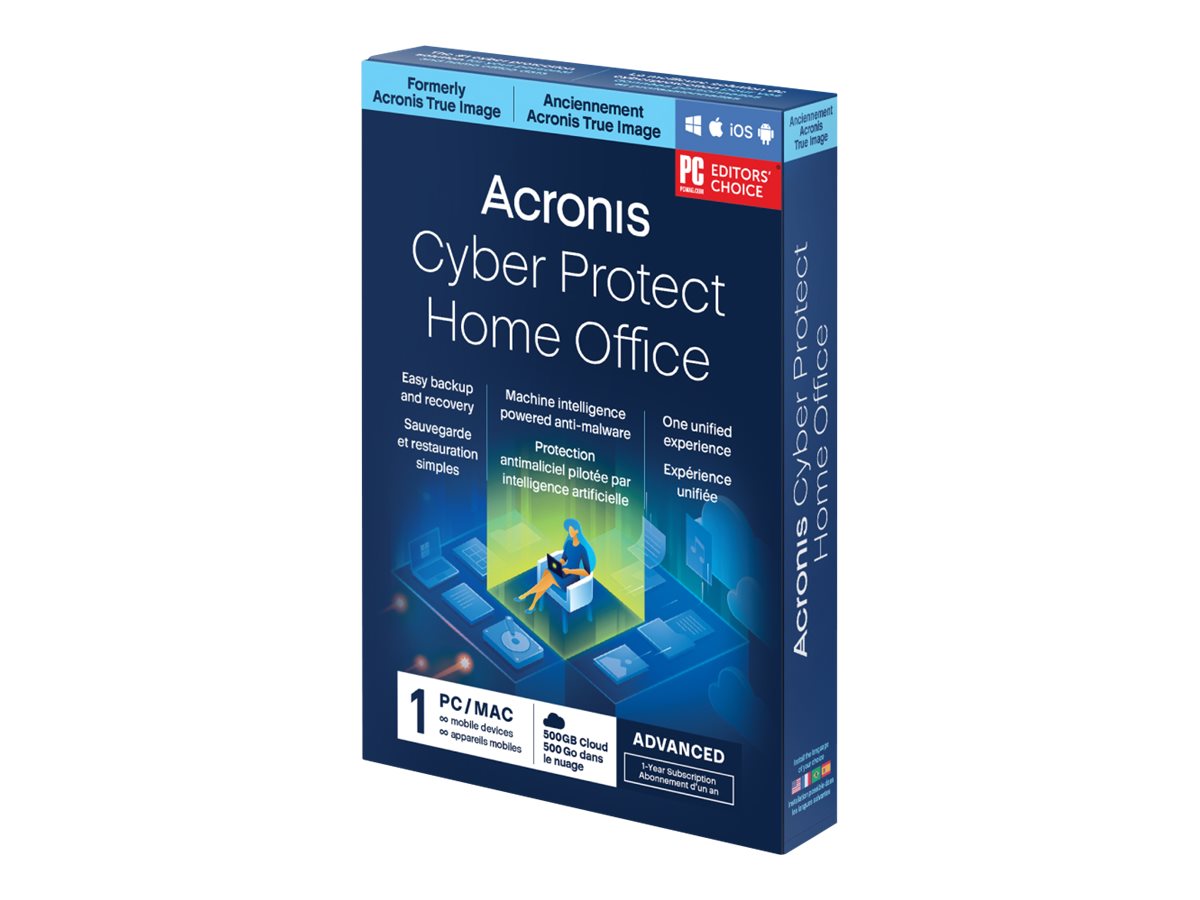 Acronis Cyber Protect Home Office Advanced - Abonnement-Lizenz (1 Jahr) - 1 Computer, 500 GB Cloud-Speicherplatz, unbegrenzte mobile Geräte - Download - Win, Mac, Android, iOS