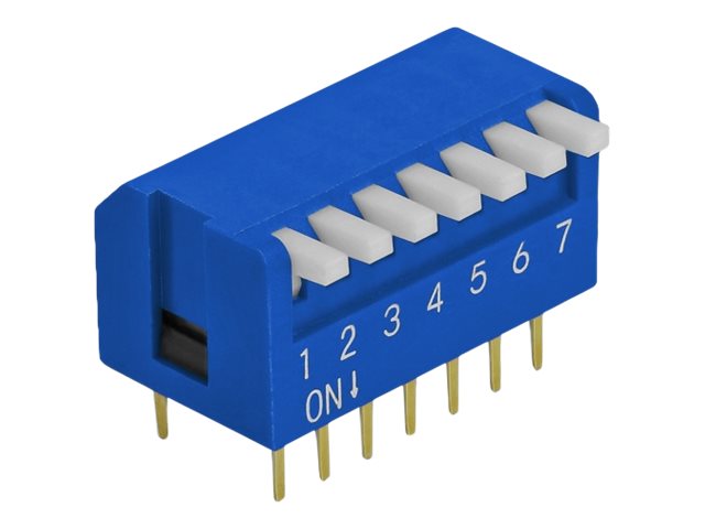 Delock DIP flip switch piano 7-digit 2.54 mm pitch THT vertical - DIP-Schalter - Blau (Packung mit 5)