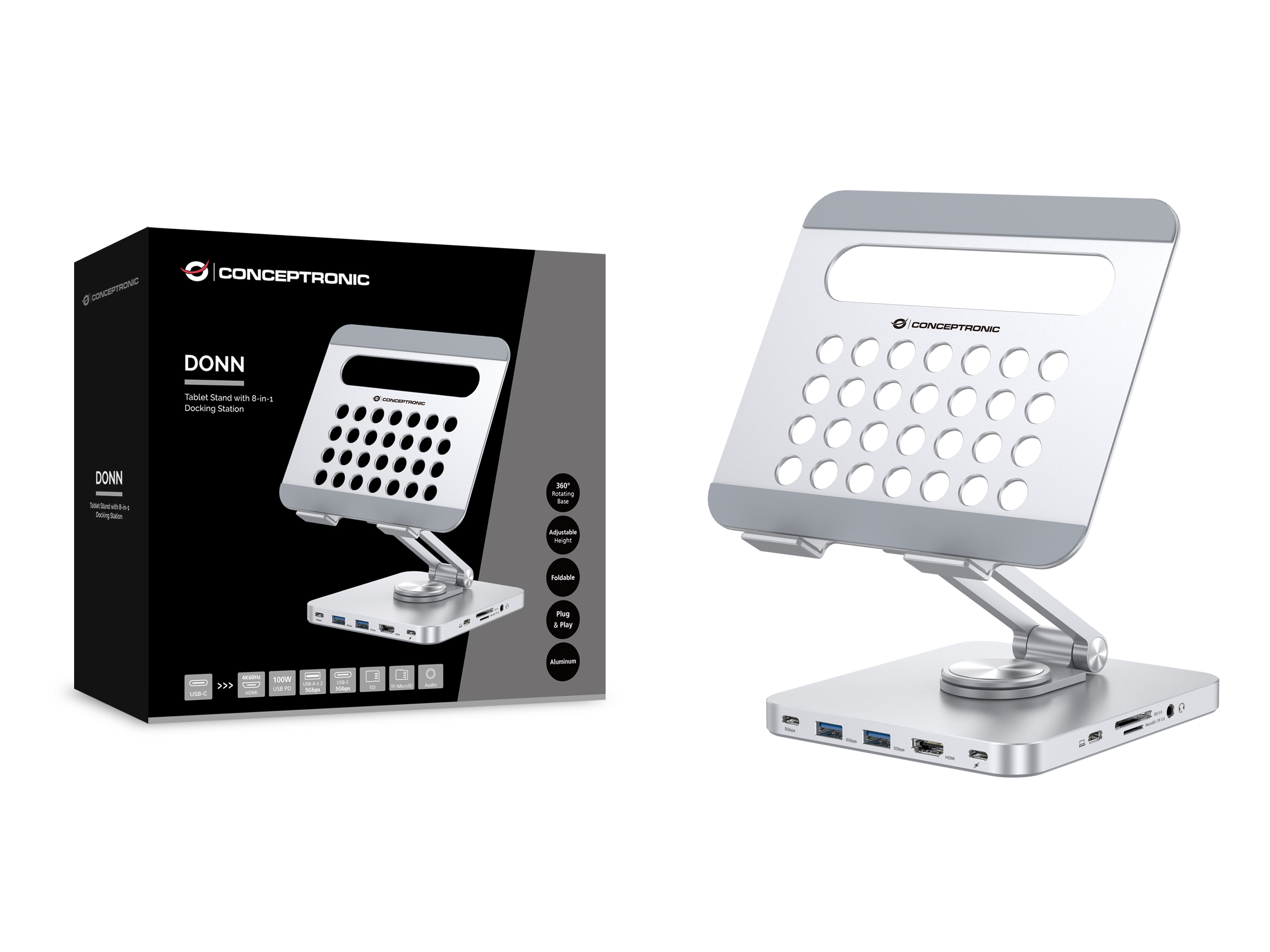 Conceptronic Tablet Halterung inkl 8-in-1 Docking Station si, Ansicht 4