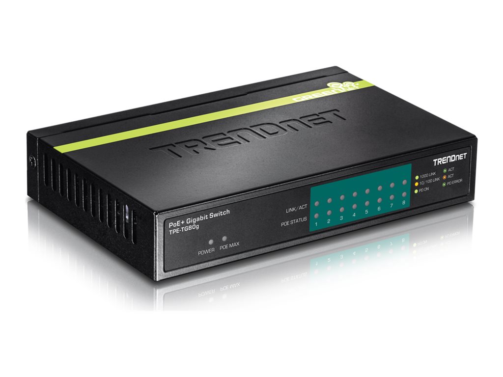 TRENDnet TPE TG80G GREENnet PoE+ Switch - Switch - 8 x 101001000 (PoE+)