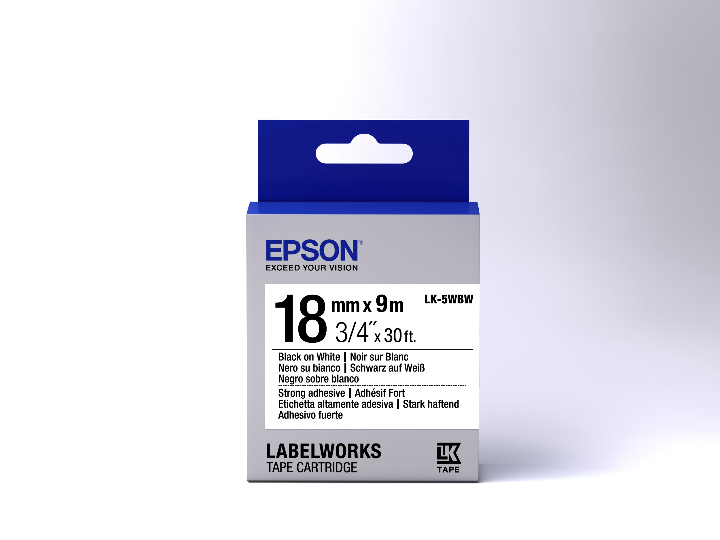 Epson LabelWorks LK-5WBW - Stark klebend - Schwarz auf Weiß - Rolle (1,8 cm x 9 m), Ansicht 2
