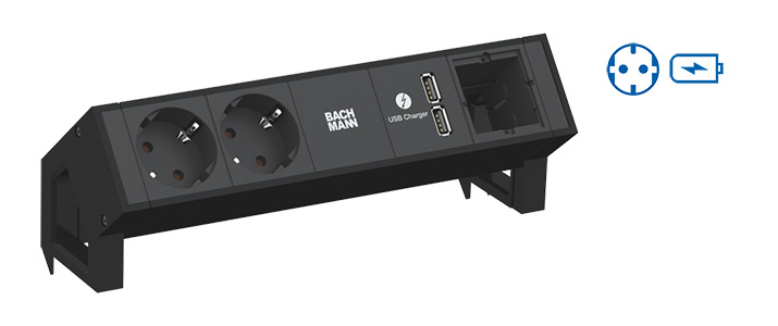 Bachmann DESK 2 - Steckdosenleiste - Wechselstrom 250 V - Eingabe, Eingang GST18/3 - Ausgangsanschlüsse: 1, Ansicht 2