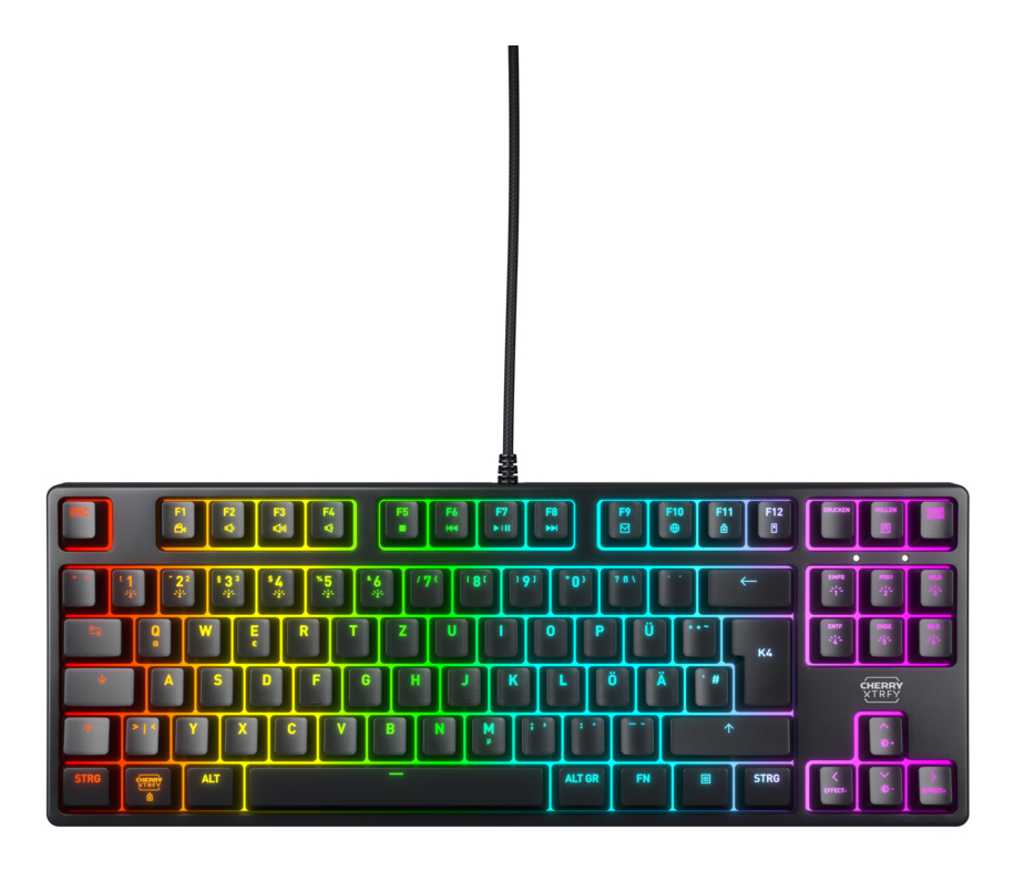 Cherry XTRFY K4V2 - Tastatur - RGB - 80% - TKL - Hintergrundbeleuchtung - USB - Schwarz - TL: Deutsch, QWERTZ, Ansicht 2
