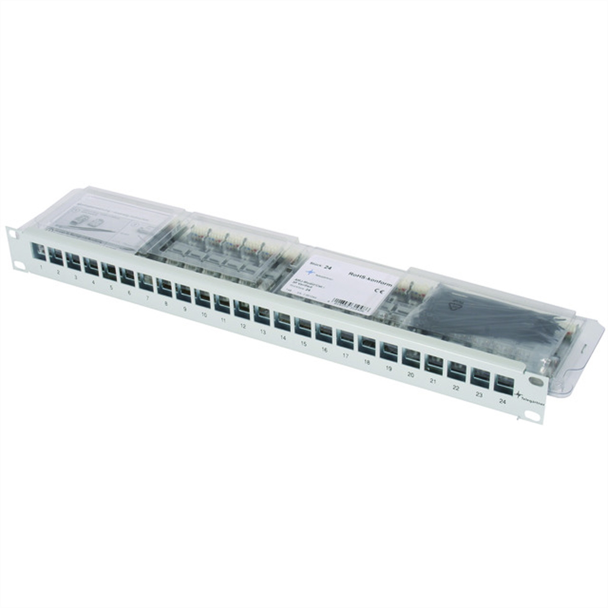 Telegärtner Karl Gärtner Telegärtner - Patch Panel - Rack montierbar - CAT 6a - RJ-45 X 24 - Hellgrau, RAL 7035 - 19, Ansicht 2