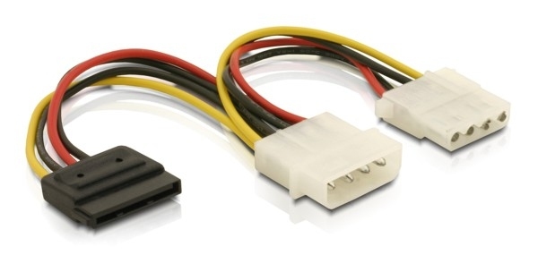 Delock Cable Power SATA HDD &gt; 2x 4pin male/female, 0,165 m, SATA 15-Pin, 2 x Molex (4-pin)