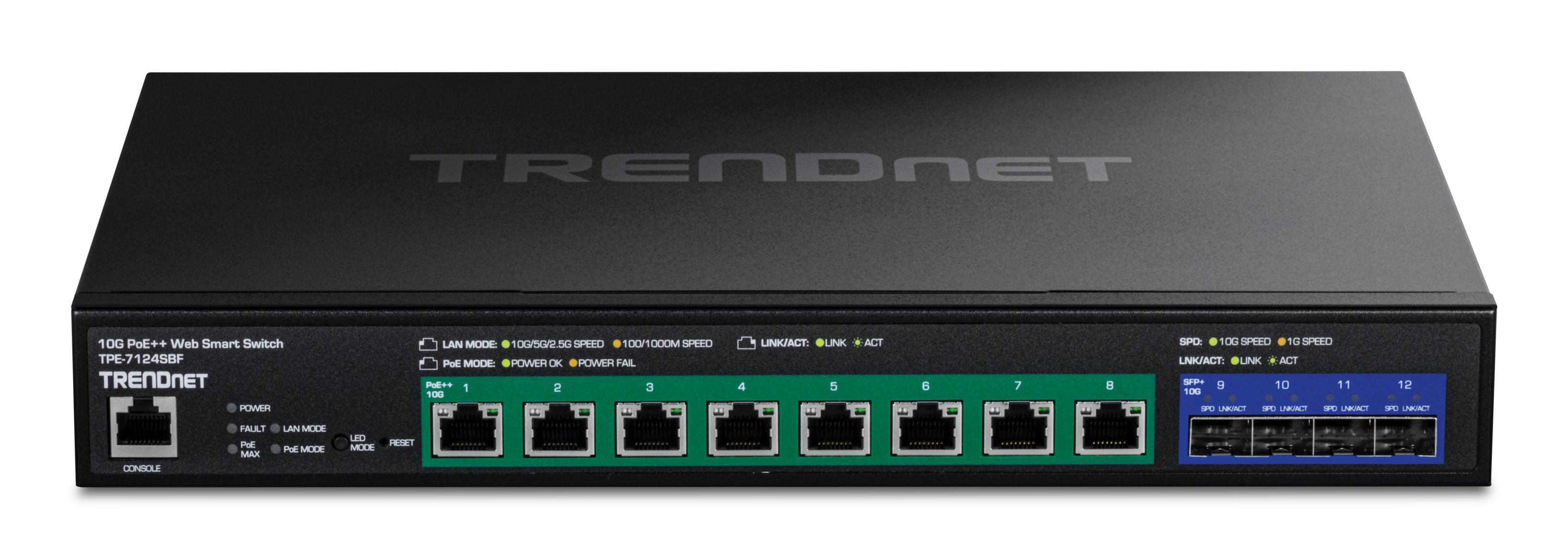 TRENDnet TPE-7124SBF - Version v1.0R - Switch - Smart - 8 x 10 Gigabit Ethernet + 4 x 10 Gigabit SFP+ - PoE++ (720 W), Ansicht 3