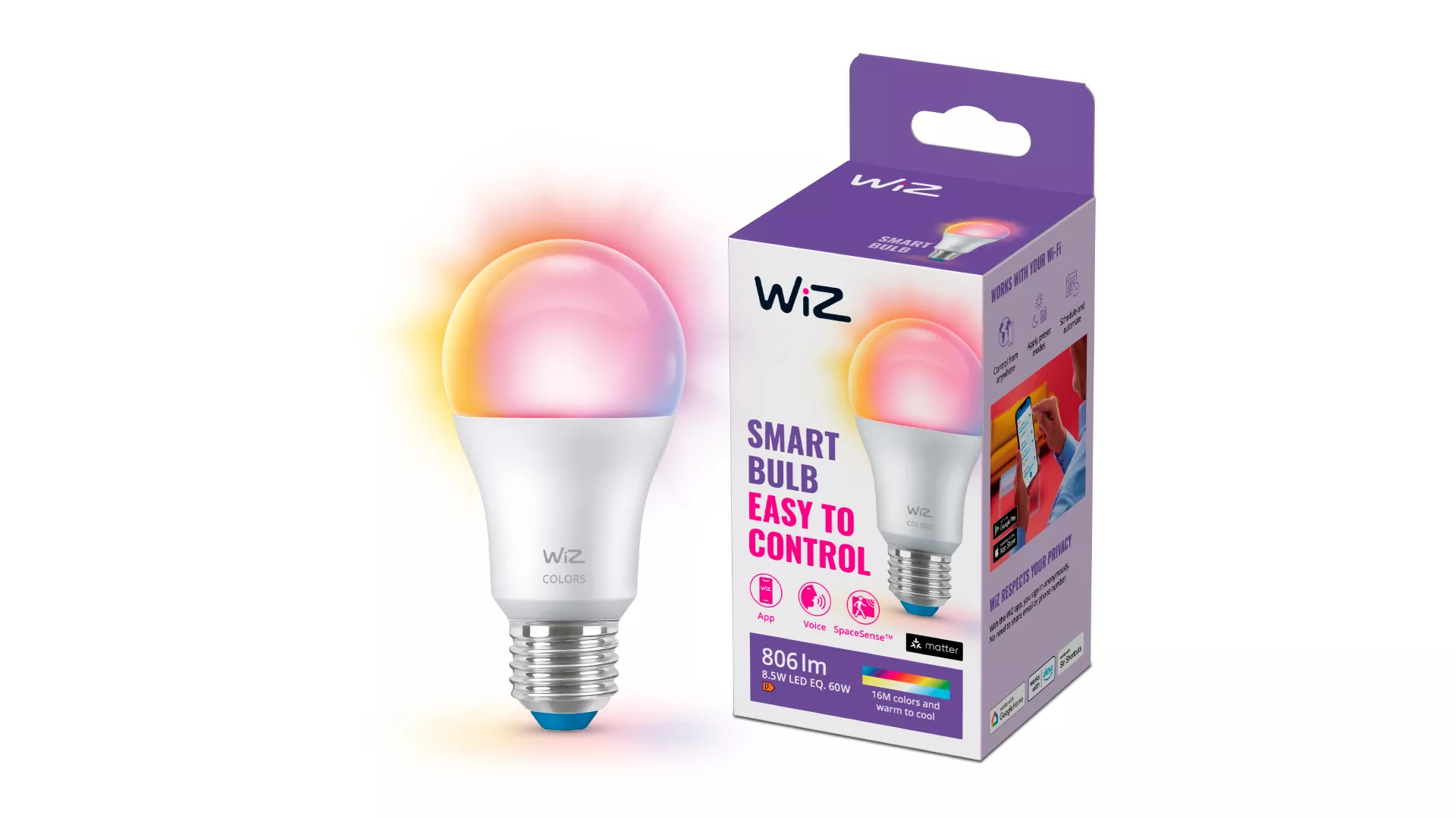 WIZCONNECTED WiZ White&Color E27 Standardform Tunable matt Einzelpack[Energieklasse F], Ansicht 3