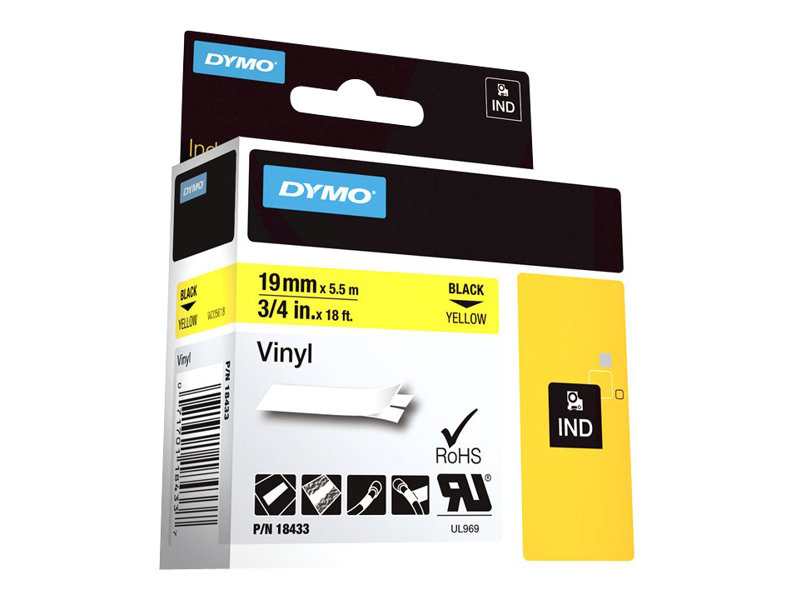 Dymo Selbstklebend - Schwarz auf Gelb - Roll (1.9 cm x 5.5 m)