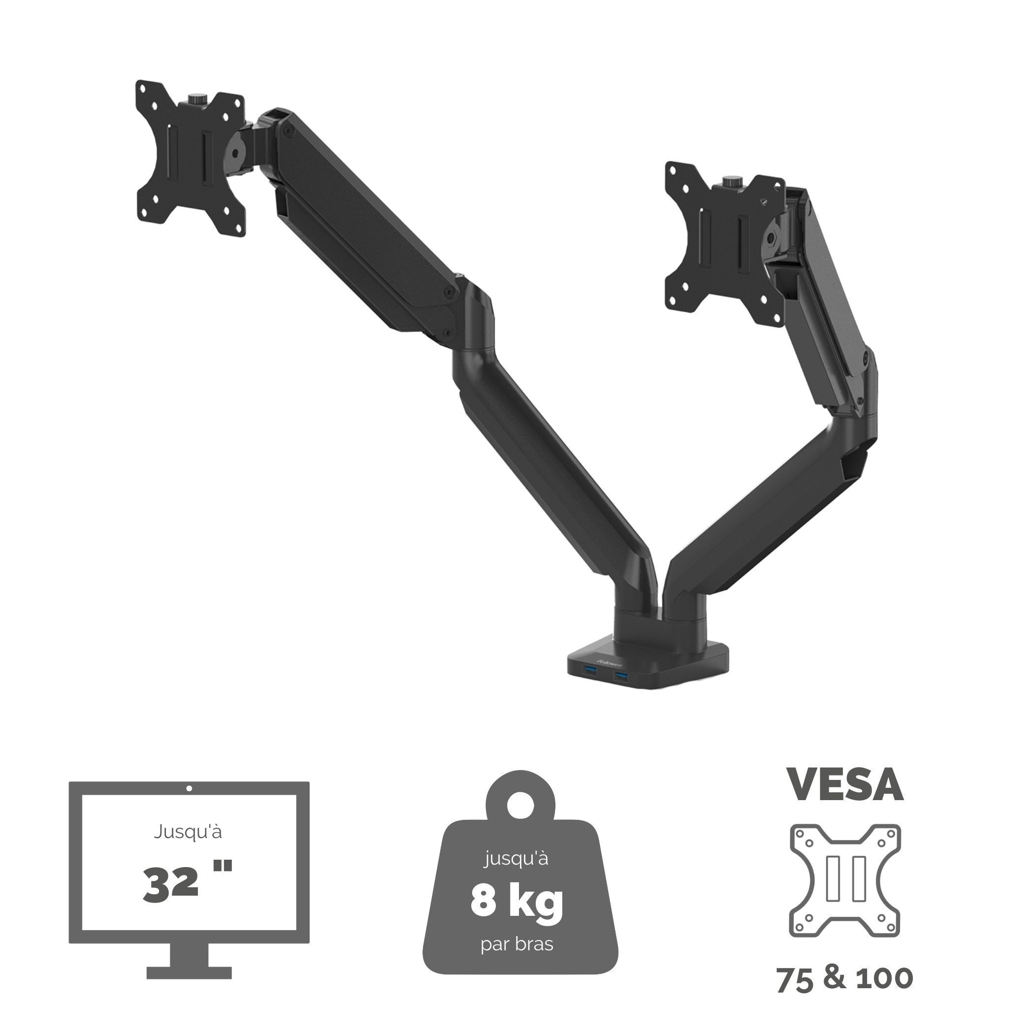 Fellowes Platinum Series Dual Monitor Arm - Befestigungskit für 2 Monitore (einstellbarer Arm), Ansicht 3