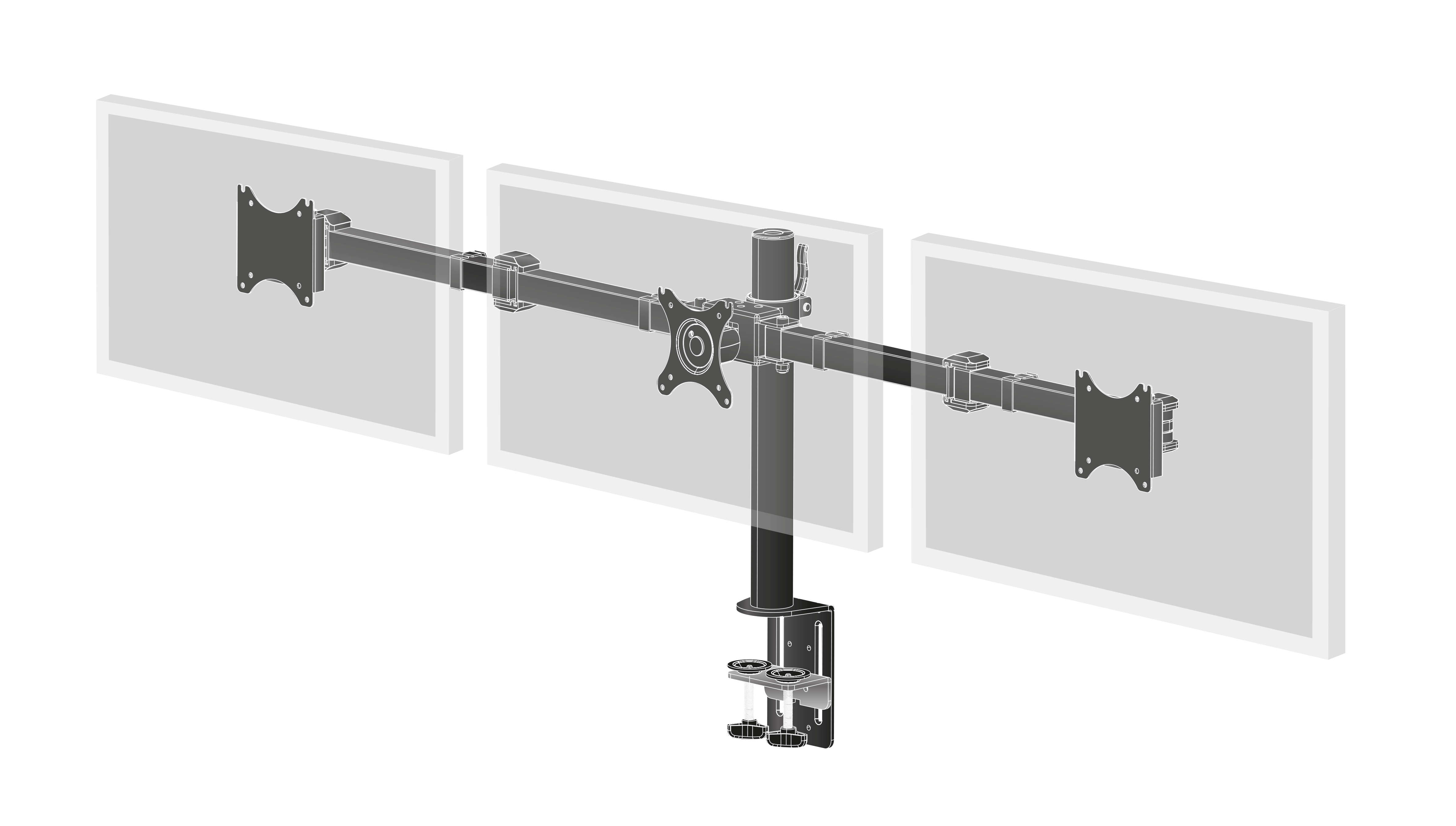 Iiyama DS1003C-B1 - Aufstellung - einstellbarer Arm - für 3 Monitore - Schwarz - Bildschirmgröße: 25.4-68.6 cm (10-27), Ansicht 3