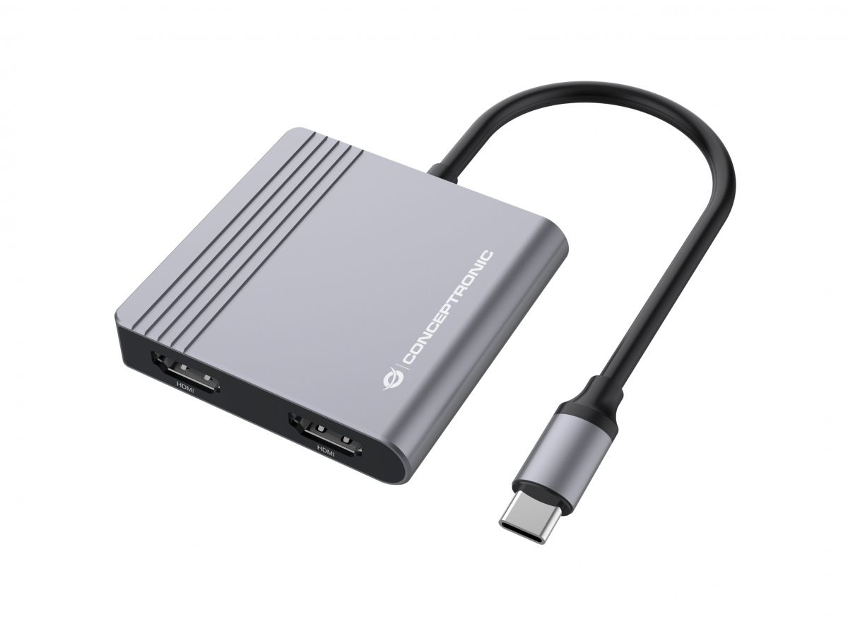 Conceptronic Dockingstation - USB-C - 2 x HDMI - 0,25 m - Grau, Ansicht 3