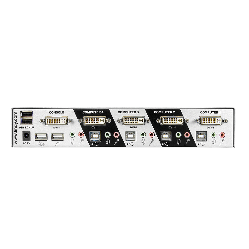 Lindy 4 Port DVI-I Single Link, USB 2.0 & Audio KVM Switch Pro, Ansicht 3