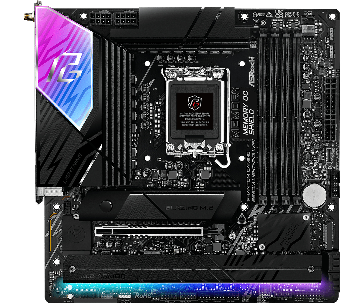 ASRock Phantom Gaming B860M LIGHTNING WIFI - Motherboard - micro ATX - LGA1851-Sockel - Onboard-Grafik(CPU erforderlich), Ansicht 2