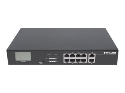 Intellinet 8-Port Gigabit Ethernet PoE+ Switch with 2 RJ45 Gigabit Uplink Ports and LCD Screen LCD Display IEEE 802.3ataf Power over Ethernet (PoE+PoE)