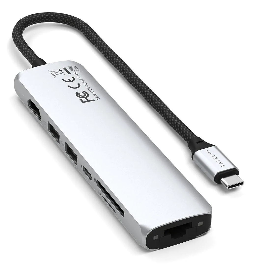 Satechi USB-C 7-in-1 Slim Multi Port Adapter Ethernet Silver, Ansicht 3