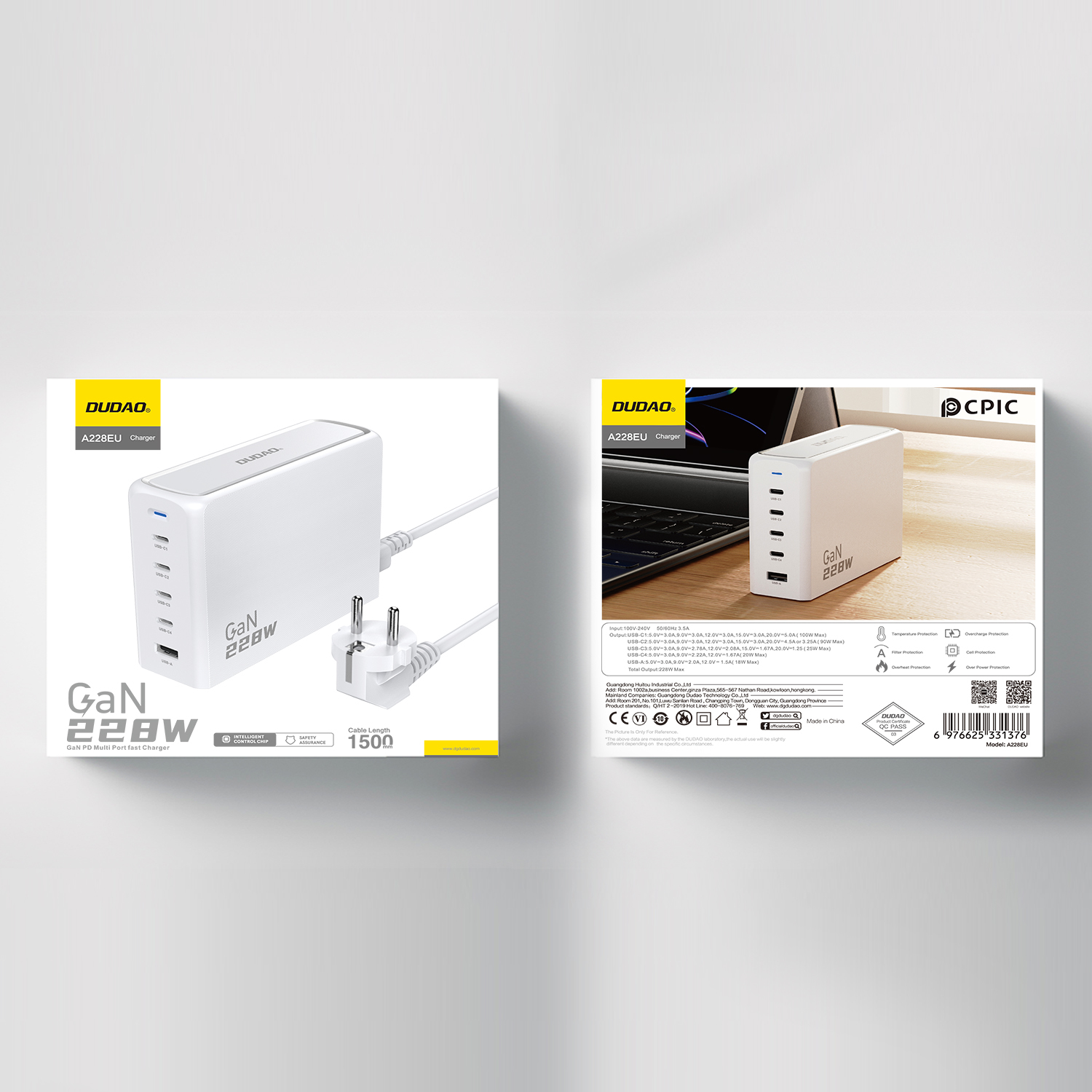 Dudao A228EU 228Watt GaN 4xUSB-C+ 1xUSB-A, Ansicht 2