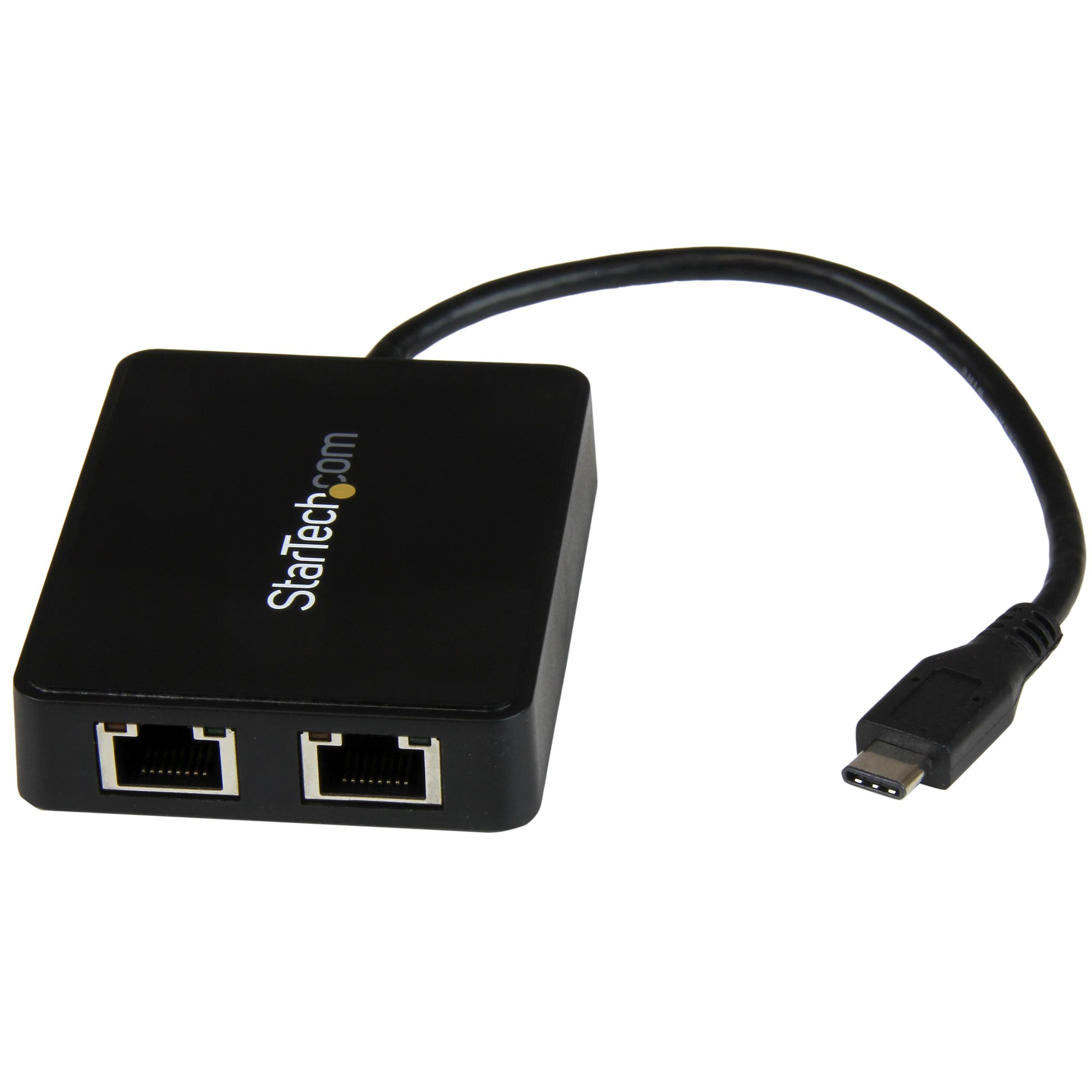 StarTech.com USB-C auf Dual-Gigabit Ethernet Adapter mit USB (Typ-A) Anschluss, Kabelgebunden, RJ-45, USB, 5000 Mbit/s, Schwarz