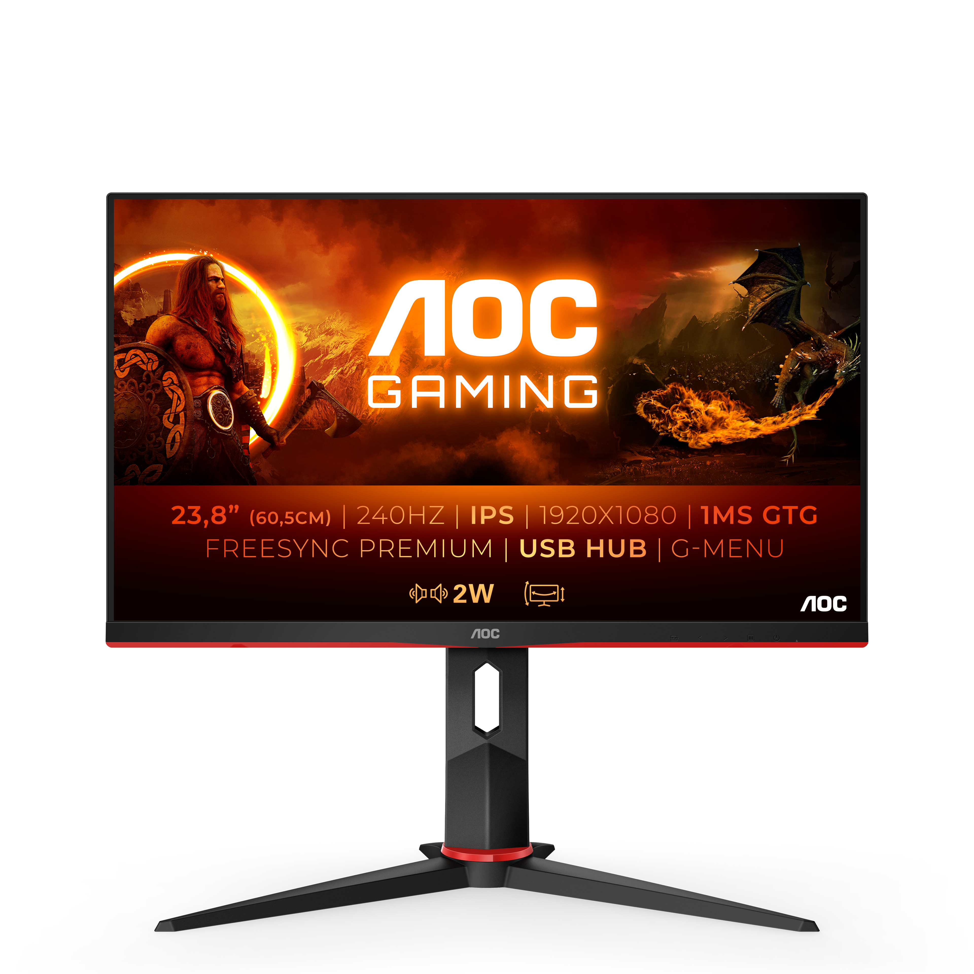 AOC G2 24G2ZU/BK, 60,5 cm (23.8&quot;), 1920 x 1080 Pixel, Full HD, LED, 0,5 ms, Schwarz, Rot