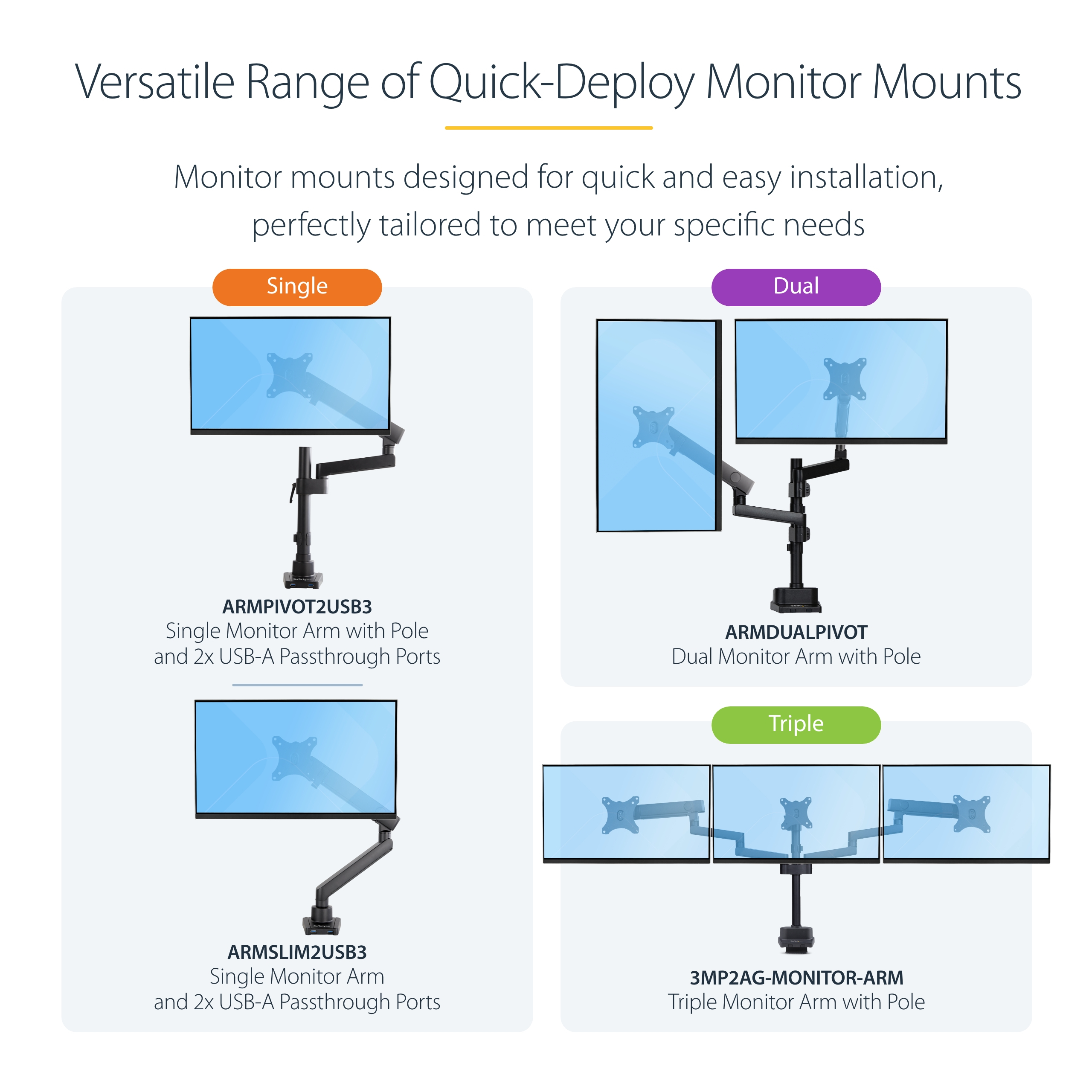 StarTech.com Desk Mount Monitor Arm with 2x USB 3.0 ports, Slim Full Motion Adjustable Single Monitor VESA Mount, Ansicht 2