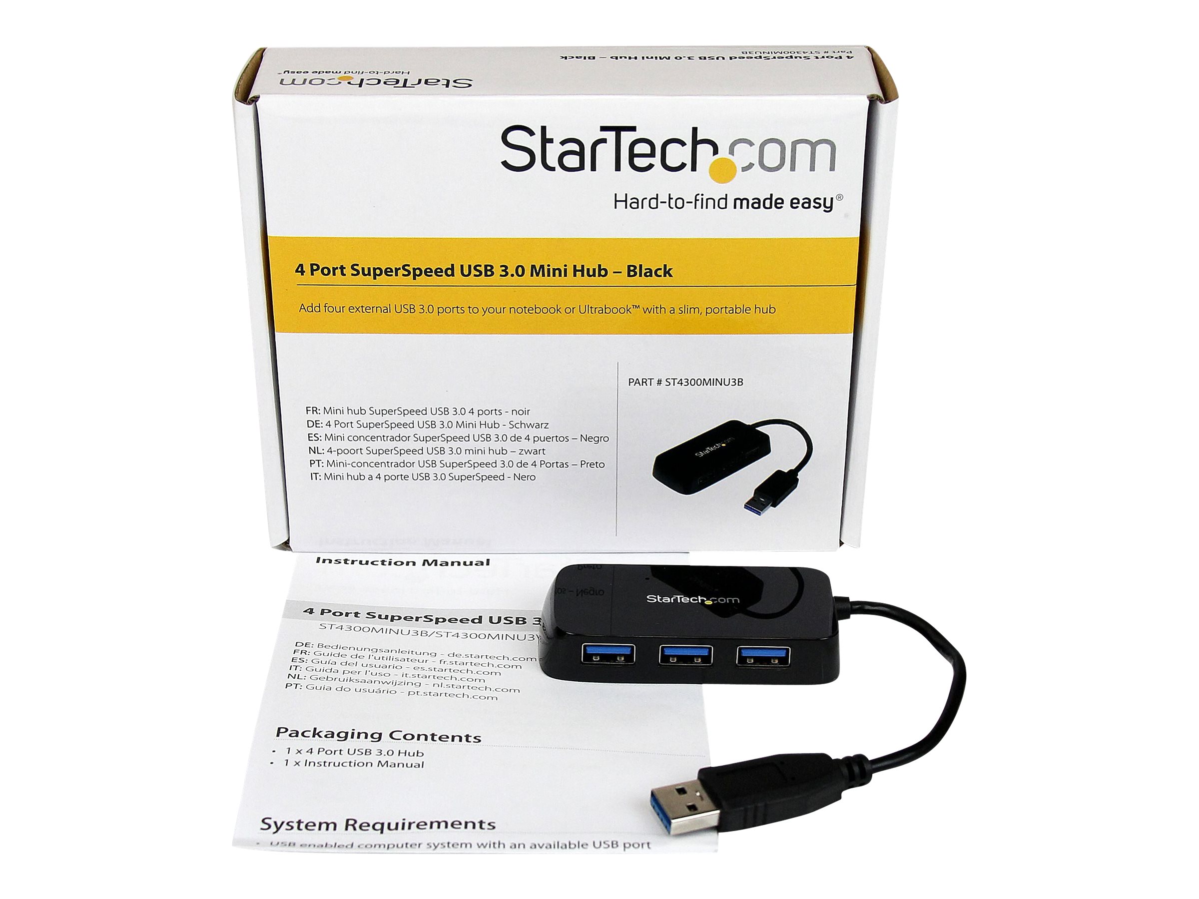 StarTech.com 4 Port USB 3.0 SuperSpeed Hub - Schwarz, Ansicht 2