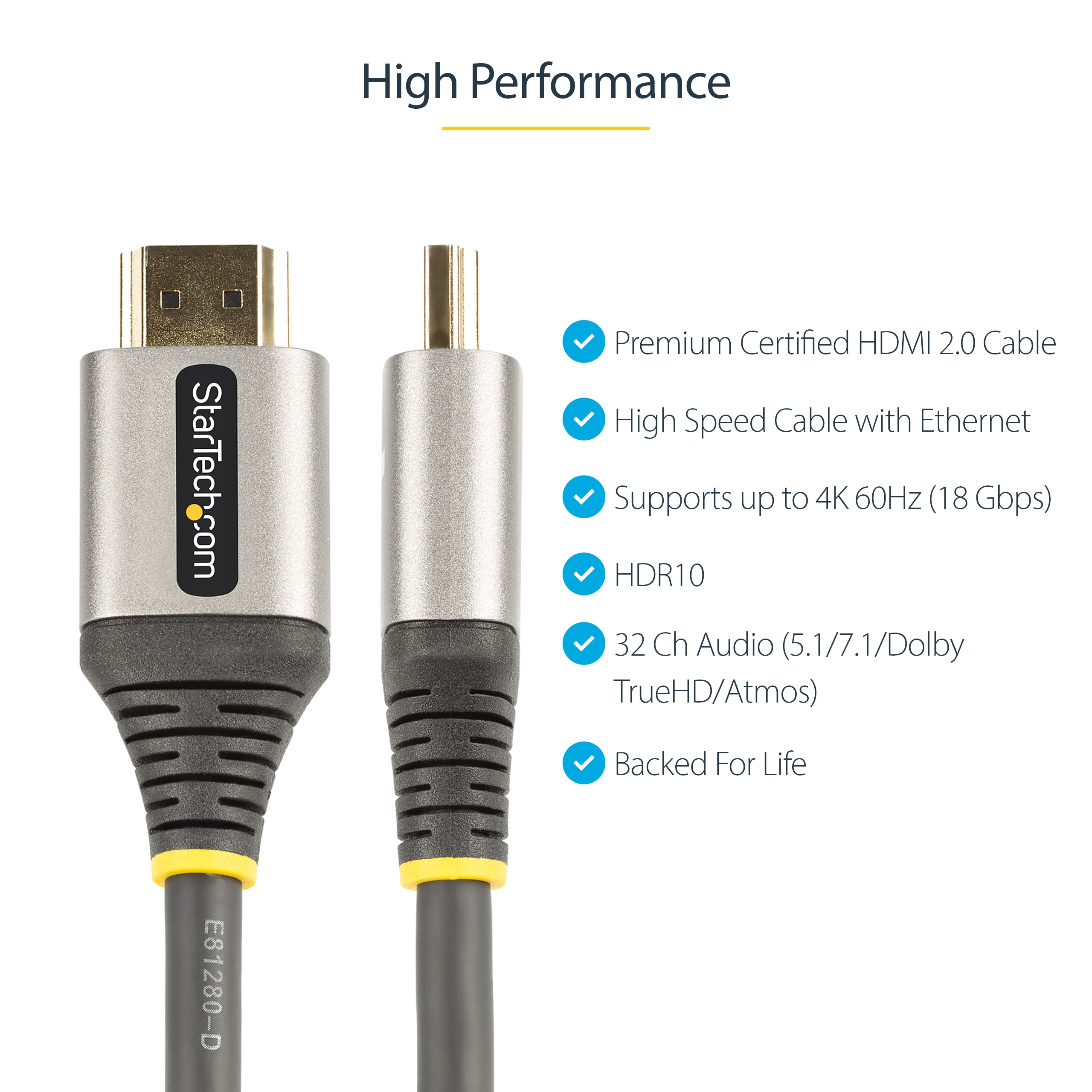 StarTech.com 13ft (4m) Premium Certified HDMI 2.0 Cable - High-Speed Ultra HD 4K 60Hz HDMI Cable with Ethernet, Ansicht 2