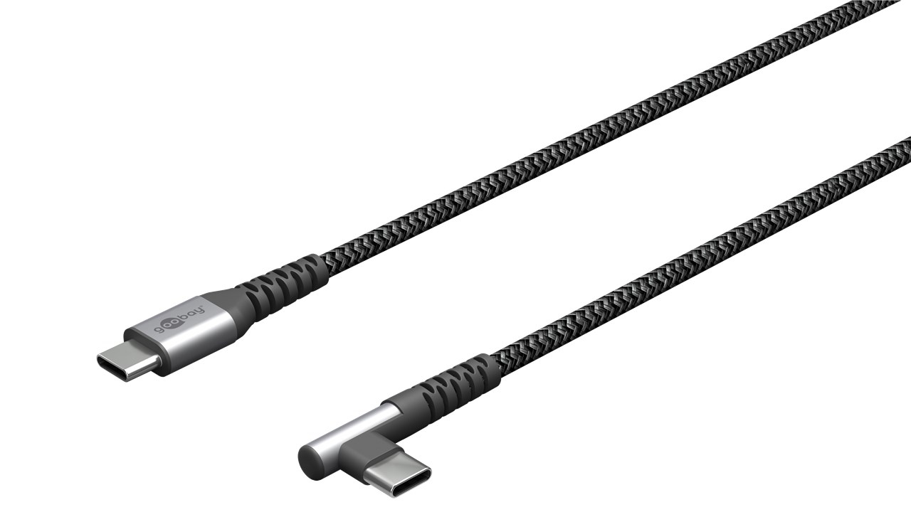 Goobay USB-C -auf-USB-A-Textilkabel mit Metallsteckern spacegrau/silber 90° 2 m - Digital/Daten - 2 m, Ansicht 3