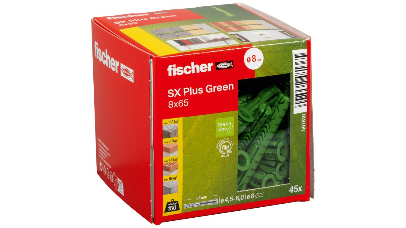 fischer 567810 - Spreizdübel - Autoklaven-Porenbeton - Mauerziegel - Beton - Gipsblock - Mauerwerk - Grün - 8 mm - 65 mm, Ansicht 4