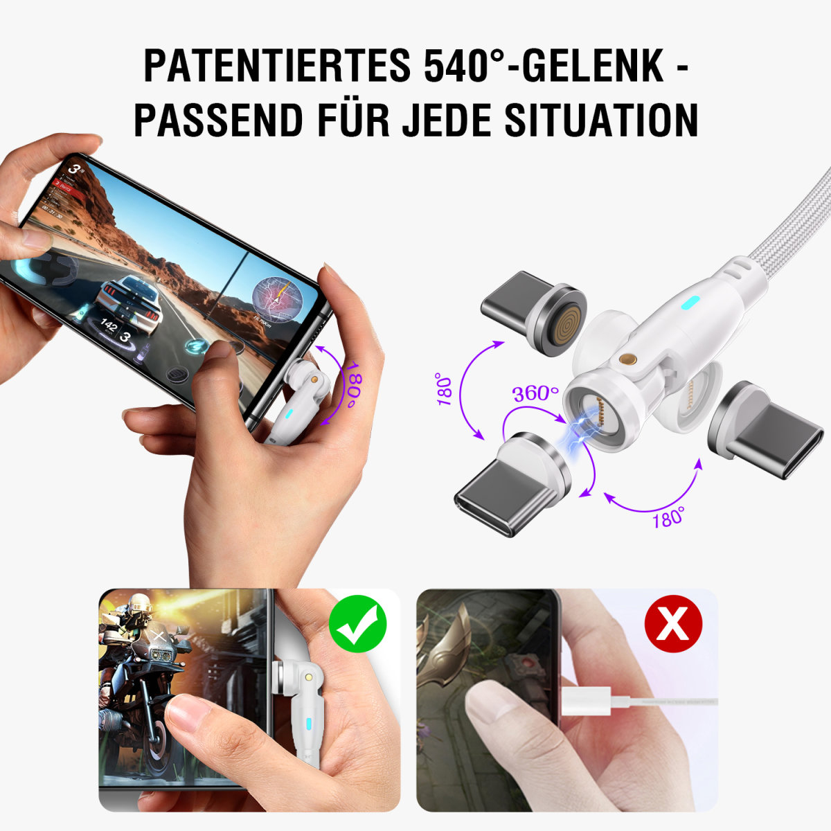 4smarts USB-Kabel C/A 540° Magnetkabel GravityCord 100W - Kabel - Digital/Daten, Ansicht 4