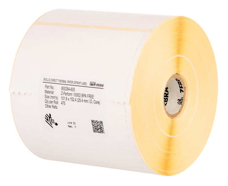 Zebra Z-Perform 1000T - Matt - permanenter Acrylklebstoff - 5,51 Mil - 100 x 150 mm 4000 Etikett(en) (4 Rolle(n), Ansicht 2