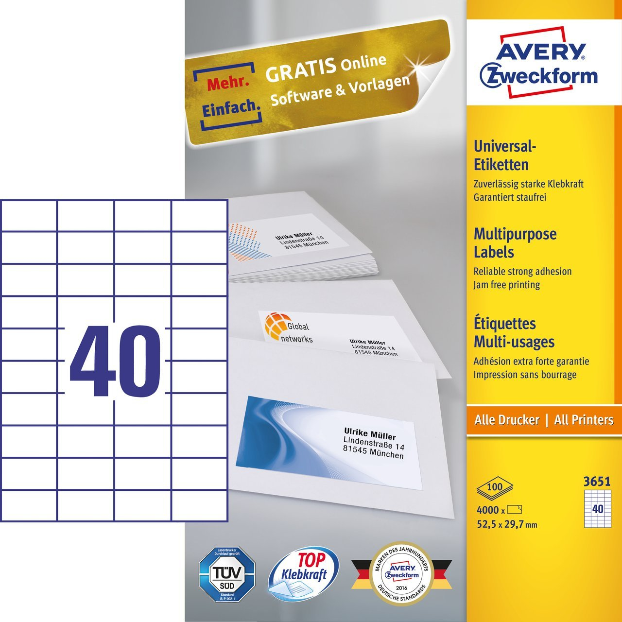 Avery Zweckform Avery - Weiß  52,5 x 29,7 mm 4000 Etikett(en) (100 Bogen x 40), Ansicht 3