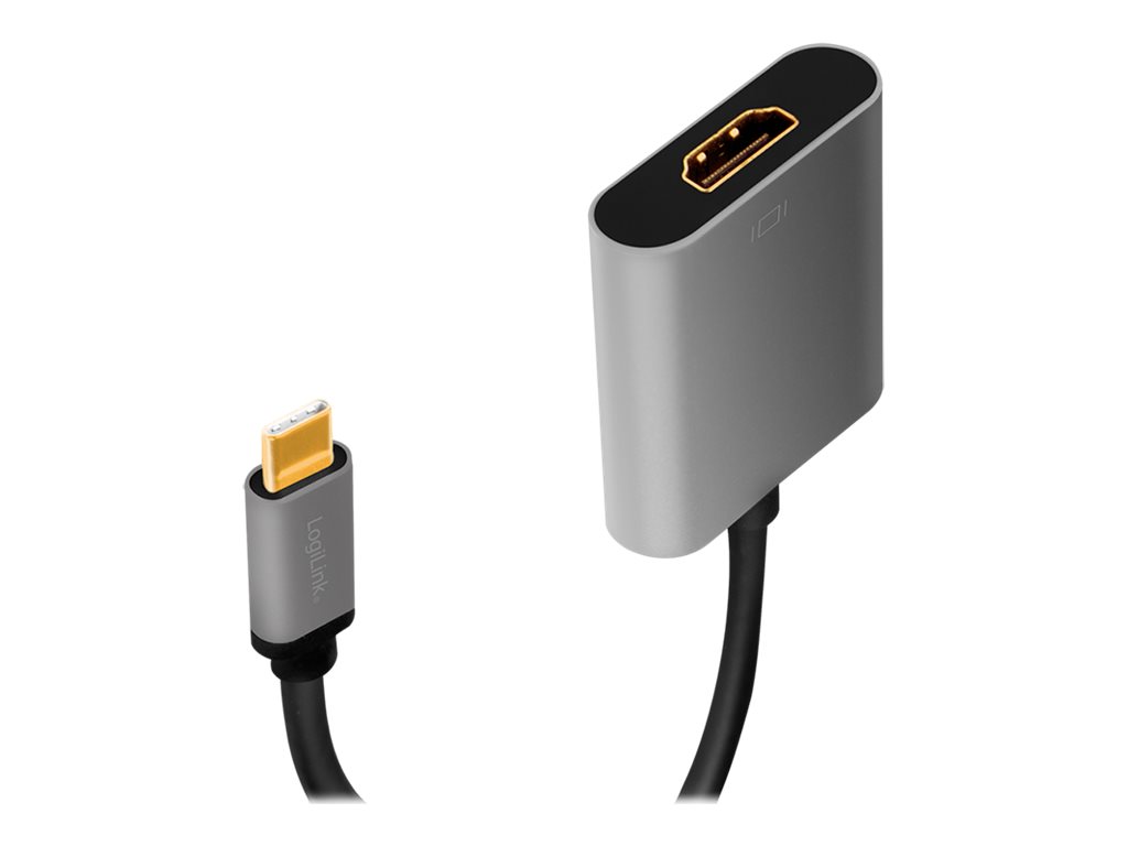 LogiLink Premium High Speed - Videoadapter - USB-C männlich zu HDMI weiblich - 15 cm - Dreifachisolierung - Schwarz/Grau - Unterstützung für 4K60Hz (3840 x 2160)