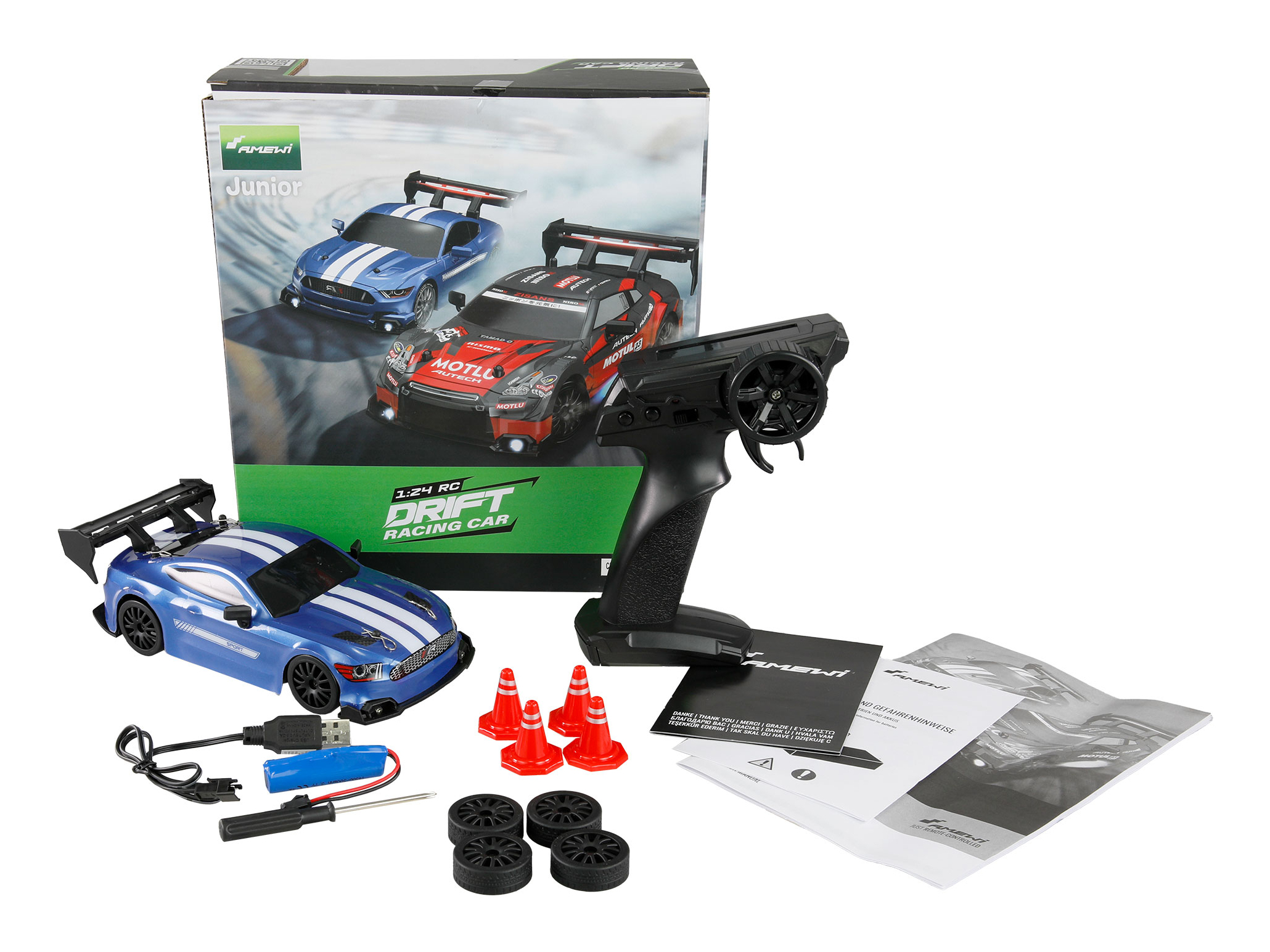Amewi Drift Racing Car 4WD 1 24 RTR blau mit Unterbodenbeleu, Ansicht 2