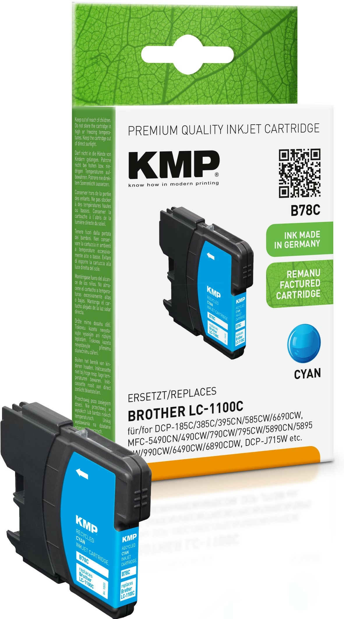 KMP B78C - 4.9 ml - Cyan - kompatibel - Tintenpatrone (Alternative zu: Brother LC1100C), Ansicht 3