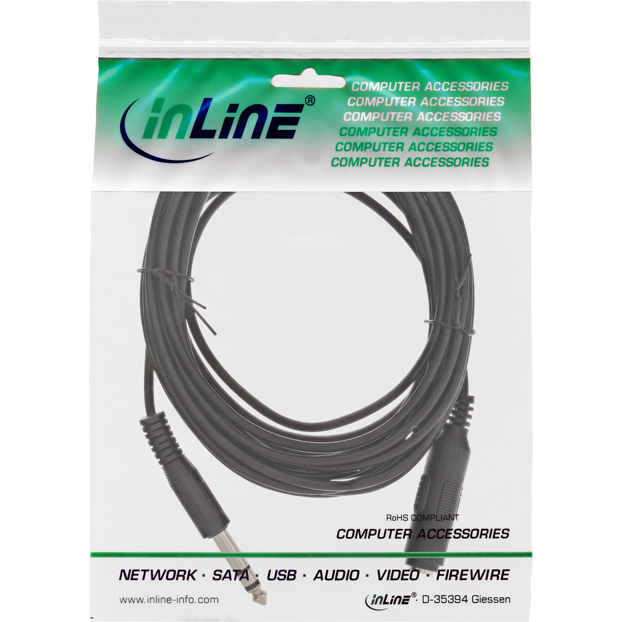 InLine Klinkenverlängerung - 63mm Klinke Stecker  Buchse - 5m - Stereo