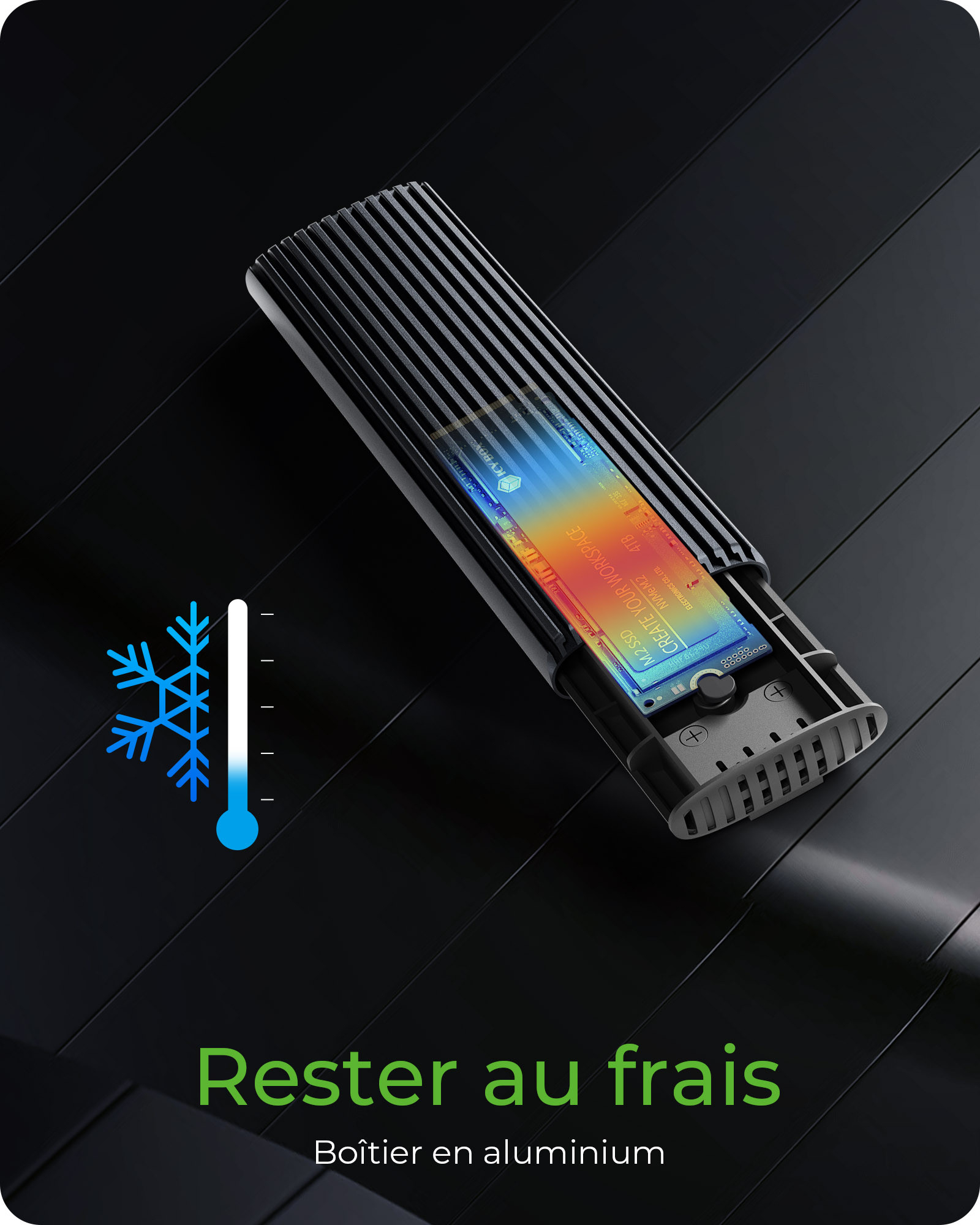 ICY BOX M.2 NVMe & Sata SSD Gehäuse USB 3.1 Gen 2 Type-C/A M-Key Sockel, Ansicht 3