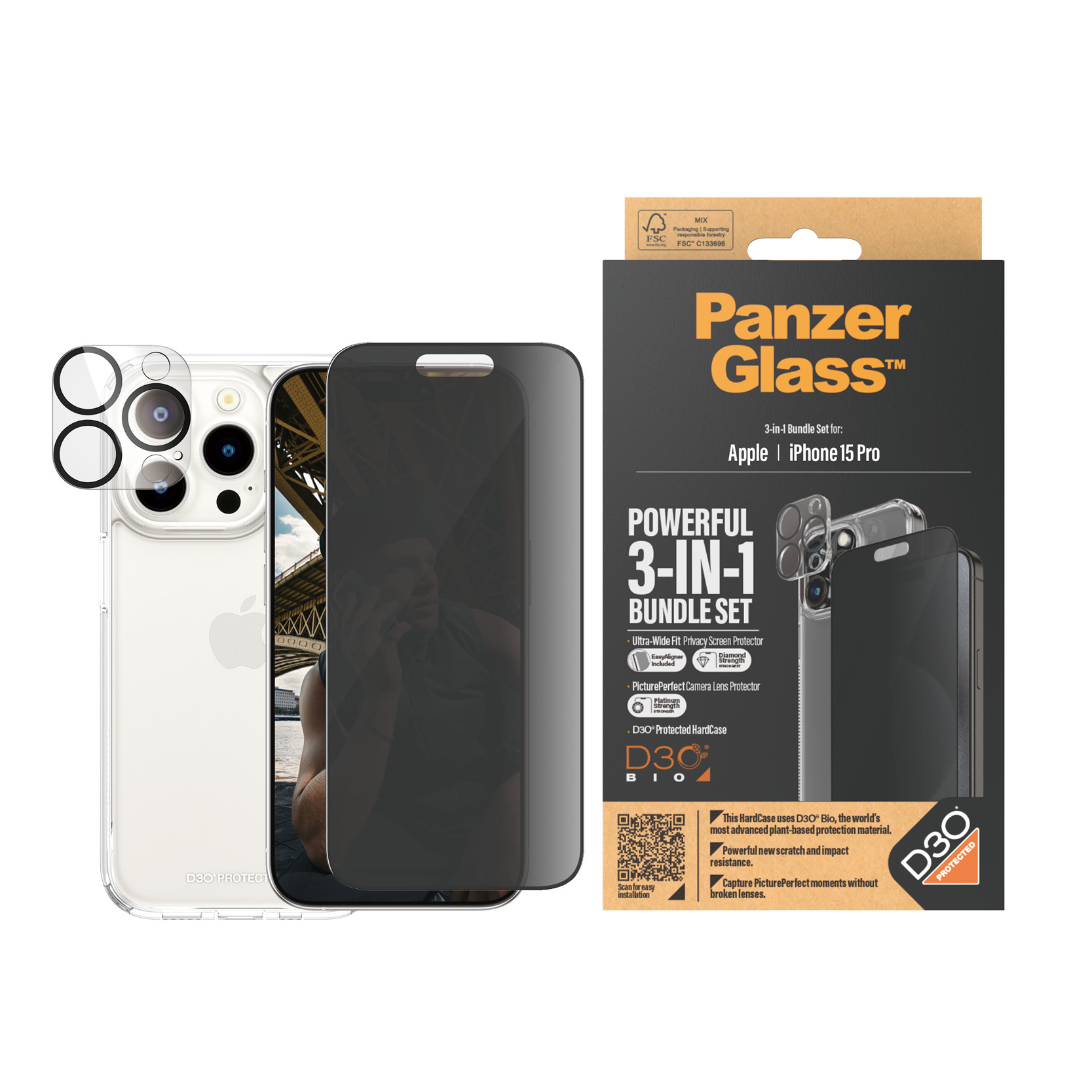 PanzerGlass Privacy - 3-in-1 Pack - Schutzkit für Display / Objektiv / Rückseite für Handy, Ansicht 2