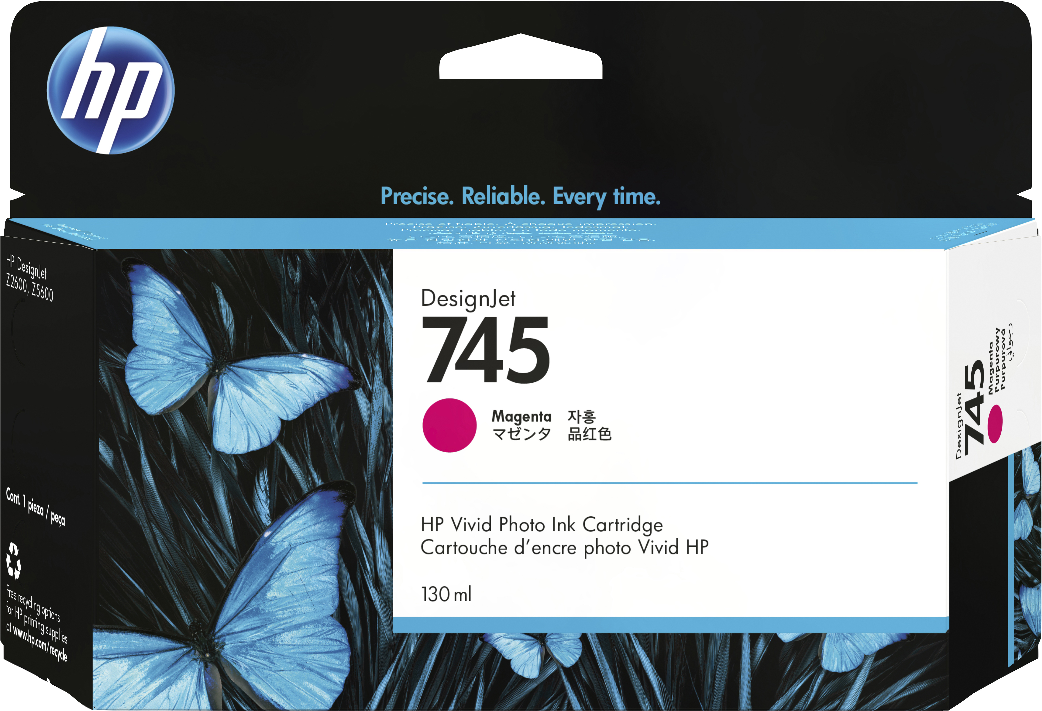 HP 745 DesignJet Druckerpatrone Magenta, 130 ml, Standardertrag, Magenta, Tinte auf Pigmentbasis, 130 ml, 1 Stück(e)