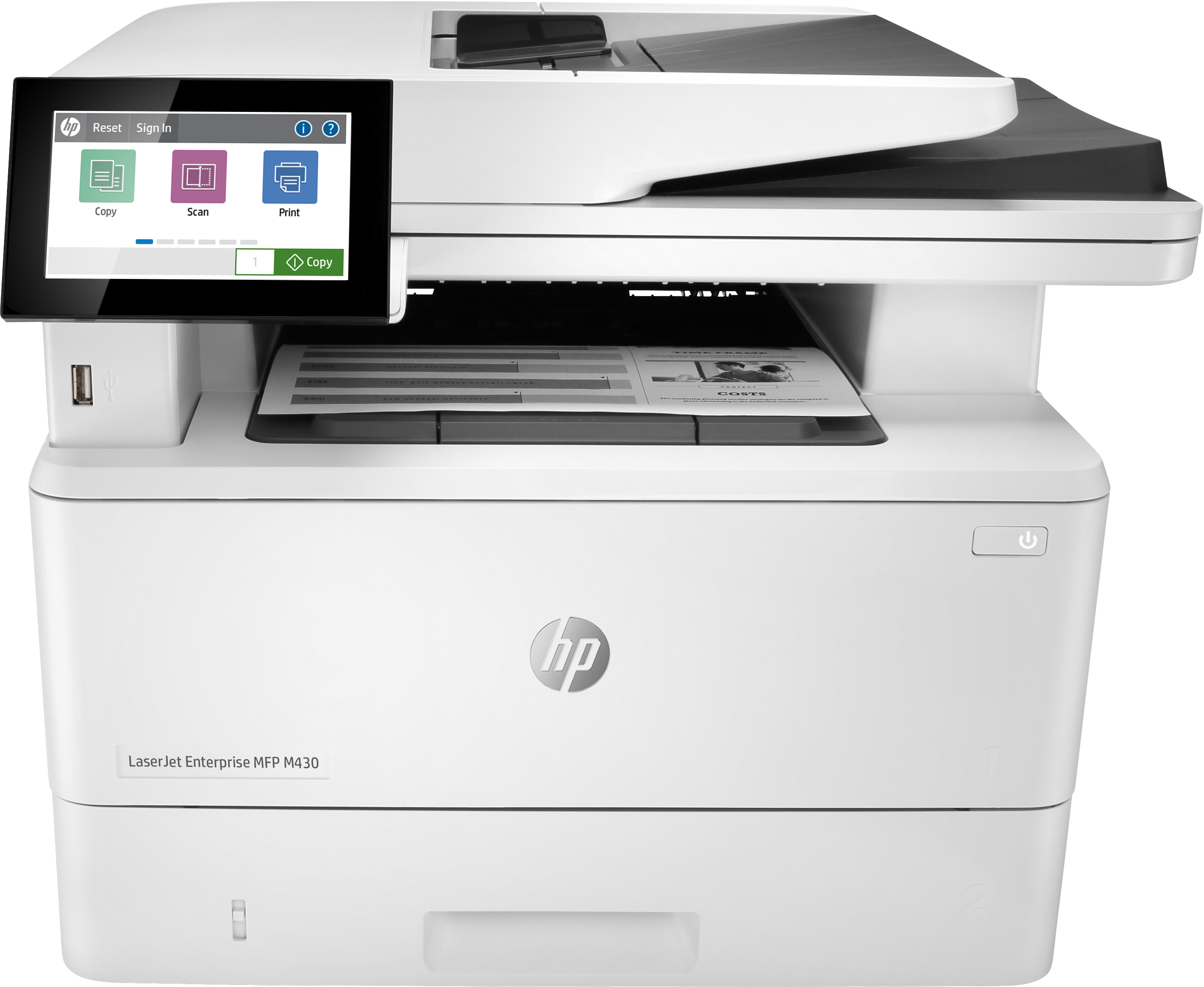 HP LaserJet Enterprise M430f MFP, Schwarzweiß, Drucker für Kleine &amp;amp; mittelständische Unternehmen, Drucken, Kopieren, Scannen, Faxen, ADF für 50 Blatt; Beidseitiger Druck; Beidseitiges Scannen; Drucken über den USB-Anschluss vorn; Kompakte Größe; Energieeffizient; Hohe Sicherheit, Laser, Monodruck, 1200 x 1200 DPI, Monokopie, A4, Weiß