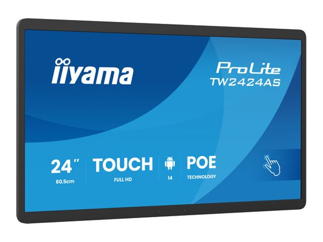 Iiyama ProLite TW2424AS-B3P - Android-PC - Touchscreen-PC - 1 RK3576 / 2.2 GHz - RAM 4 GB - SSD - eMMC 32 GB - Mali-G52 MC3 - 1GbE, Wi-Fi 6, Bluetooth 5.3 - WLAN: 802.11a/b/g/n/ac/ax, Bluetooth 5.3 - Android 14 GMS - Monitor: LED 60.5 cm (23.8")