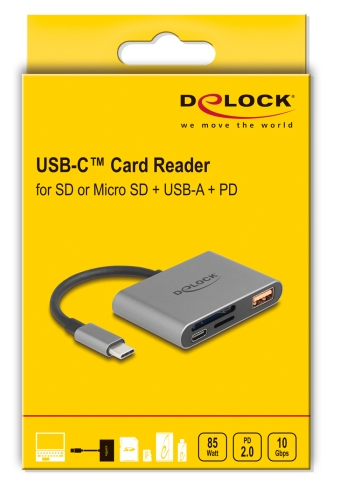 Delock USB-C Card Reader für SD und Micro Speicherkarten+ USB 10 Gbps Typ-A Port, Ansicht 3