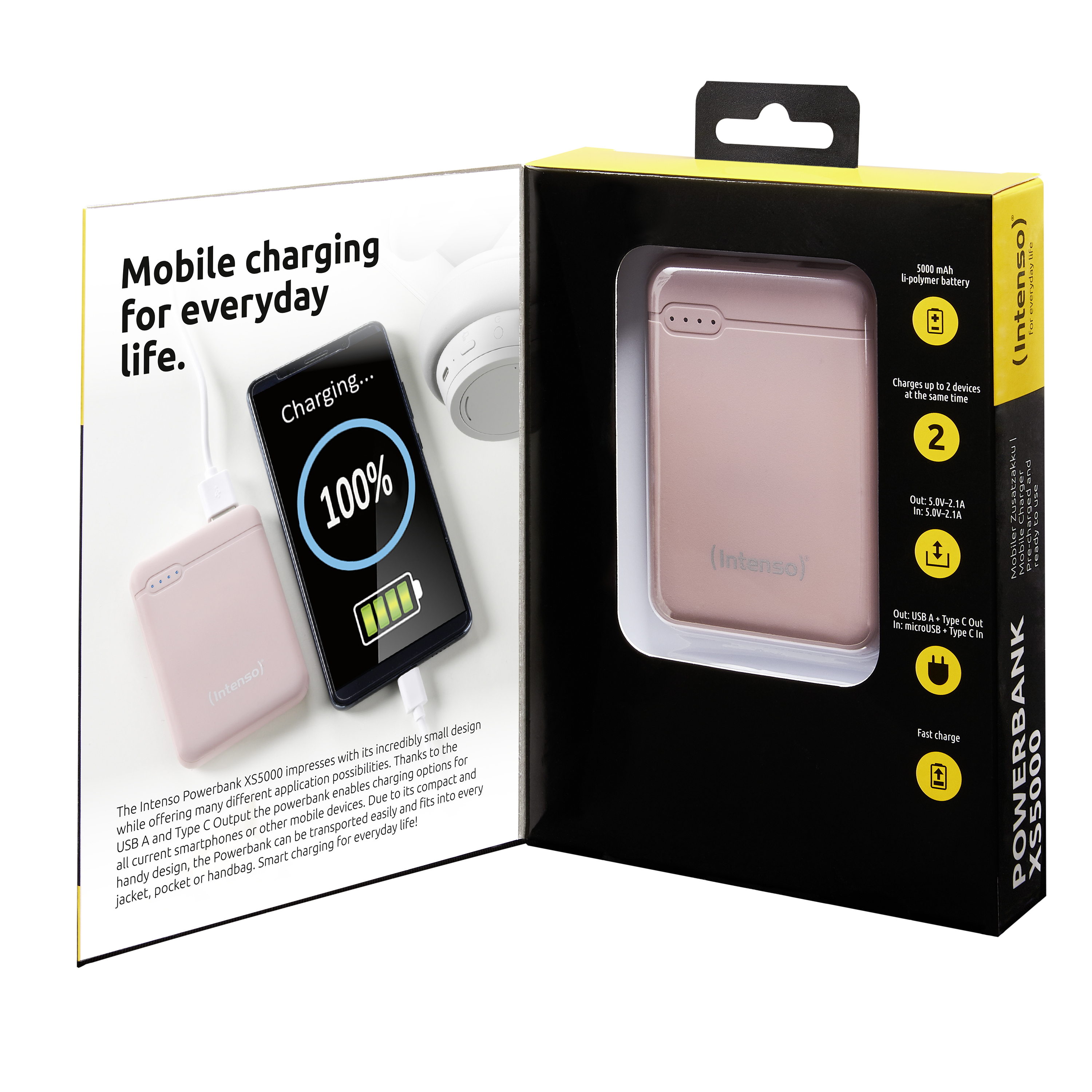 Intenso Powerbank XS5000 - Powerbank - 5000 mAh - 2.1 A - 2 Ausgabeanschlussstellen (USB, USB-C), Ansicht 4