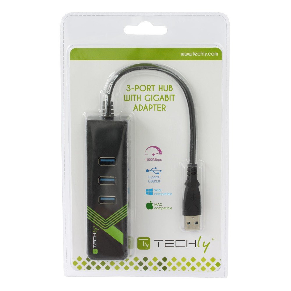 Techly USB3.0 Gigabit Ethernet Adapter Converter with 3-Port Hub, Ansicht 2